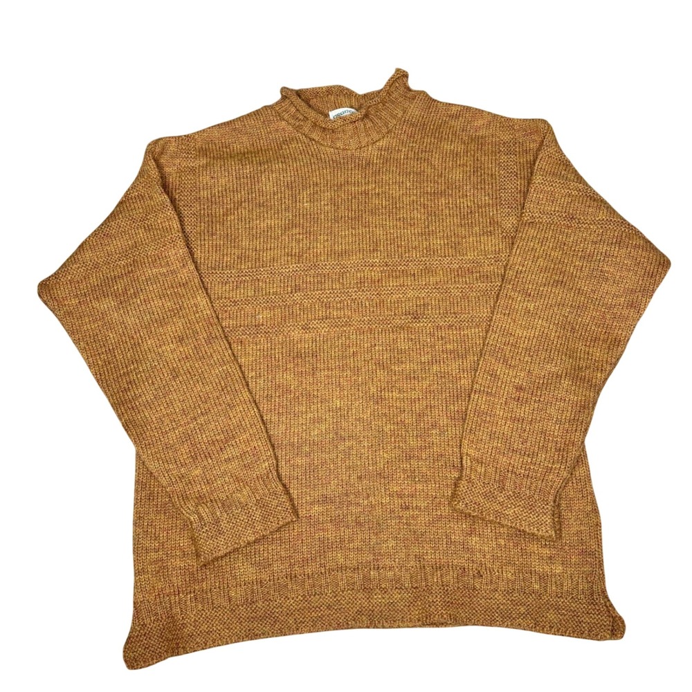 Aran Crafts Ireland‎ Mens 100% Wool Mock Neck Sweater Marled Orange Size M